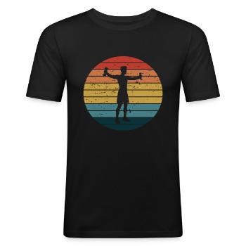 Retro Fitness Hantel - Männer Slim Fit T-Shirt - Schwarz - Vorne - Nik (191cm)