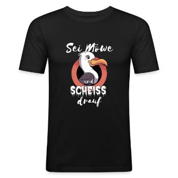 Sylt Möwe Spruch Scheiß drauf - Männer Slim Fit T-Shirt - Schwarz - Vorne - Nik (191cm)