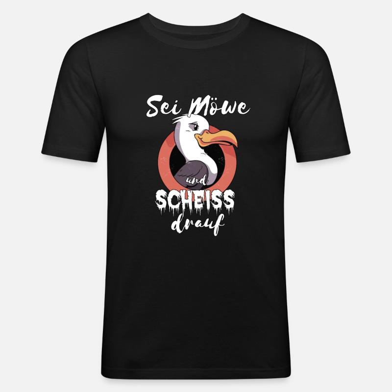 Sylt Möwe Spruch Scheiß drauf - Männer Slim Fit T-Shirt - Schwarz