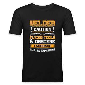 Flying Tools & Obscene Language Drôle de soudage - T-shirt près du corps Homme - noir - Devant - Nik (191cm)