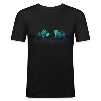 Aktionär Bulle Bär Börse DAX Aktien Trader - Männer Slim Fit T-Shirt - Schwarz - Vorne - Nik (191cm)