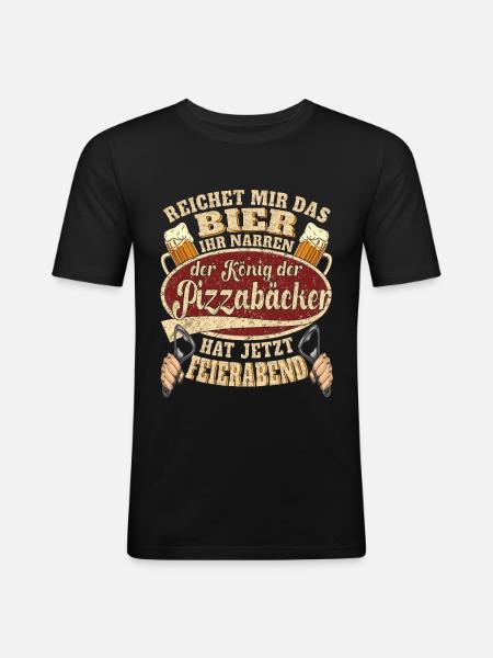 Pizzabäcker Bier Feierabend - Männer Slim Fit T-Shirt - Schwarz