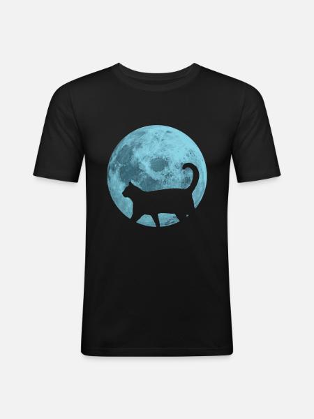 Cat full moon - Men's Slim Fit T-Shirt - black