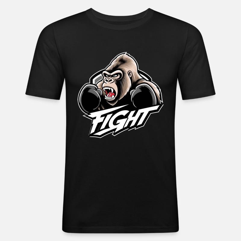 Boxender Gorilla - Männer Slim Fit T-Shirt - Schwarz