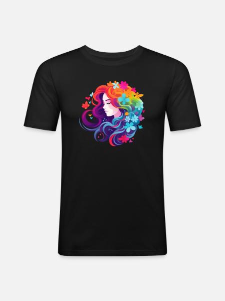 Flowers Girl Rainbow - Men's Slim Fit T-Shirt - black