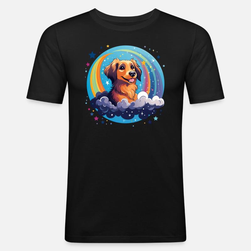 Hund mit Regenbogenhimmel - Männer Slim Fit T-Shirt - Schwarz
