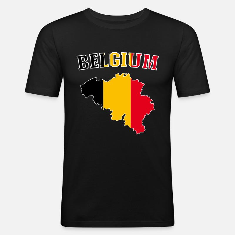 Belgien Flagge Map - Männer Slim Fit T-Shirt - Schwarz