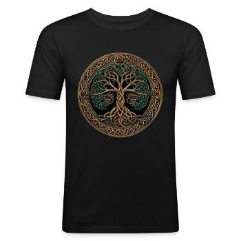 Keltischer Baum des Lebens - Verkörpere die tiefe - Männer Slim Fit T-Shirt - Schwarz - Vorne - Nik (191cm)