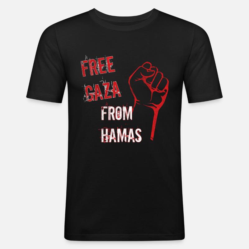 free gaza from hamas - Männer Slim Fit T-Shirt - Schwarz