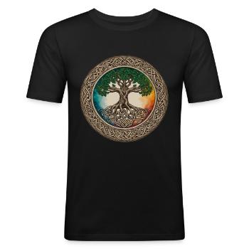 Celtic Knot - Baum des Lebens in keltischem Design - Männer Slim Fit T-Shirt - Schwarz - Vorne - Nik (191cm)