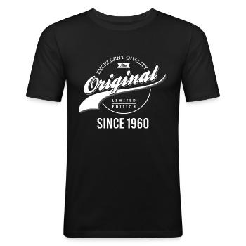 Original 1960 - Männer Slim Fit T-Shirt - Schwarz - Vorne - Nik (191cm)
