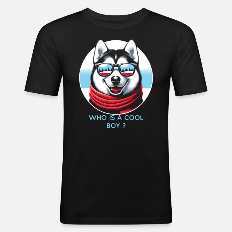 Coole Husky-Vitrine - Männer Slim Fit T-Shirt - Schwarz