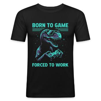 Geboren zum Zocken Dino - Männer Slim Fit T-Shirt - Schwarz - Vorne - Nik (191cm)
