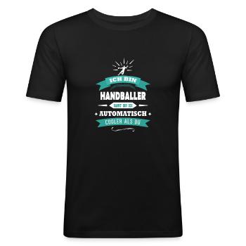 Handballer Handball Geschenkidee - Männer Slim Fit T-Shirt - Schwarz - Vorne - Nik (191cm)