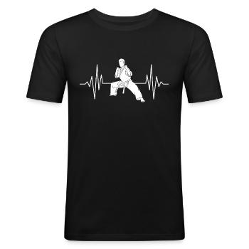 Herzschlag Karate Kämpfer Sport - Männer Slim Fit T-Shirt - Schwarz - Vorne - Nik (191cm)