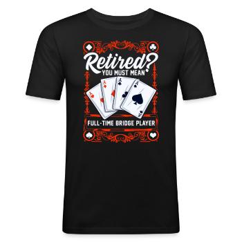 Joueur de bridge à temps plein retiré des cartes de bridge - T-shirt près du corps Homme - noir - Devant - Nik (191cm)