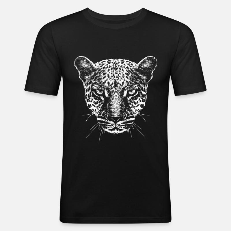 Leopard / Head / Graphic / White - Men's Slim Fit T-Shirt - black