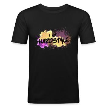 Hardstyle Rawstyle EDM Techno Rave Party - T-shirt près du corps Homme - noir - Devant - Nik (191cm)