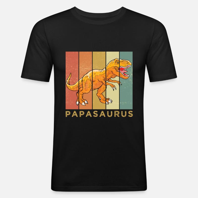 papasaurus - Männer Slim Fit T-Shirt - Schwarz