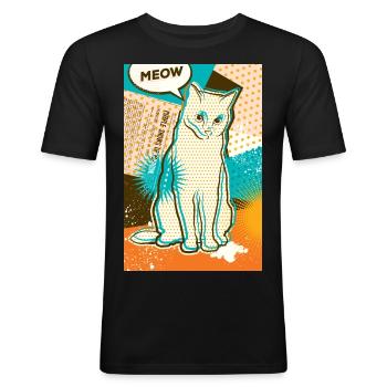 Cat MEOW, pop art, collage - Men's Slim Fit T-Shirt - black - Front - Nik (191cm)
