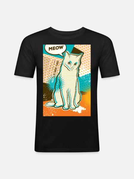 Cat MEOW, pop art, collage - Men's Slim Fit T-Shirt - black