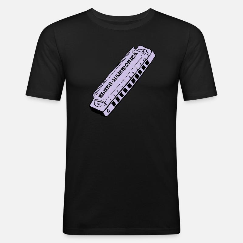 bluesharmonica - Männer Slim Fit T-Shirt - Schwarz