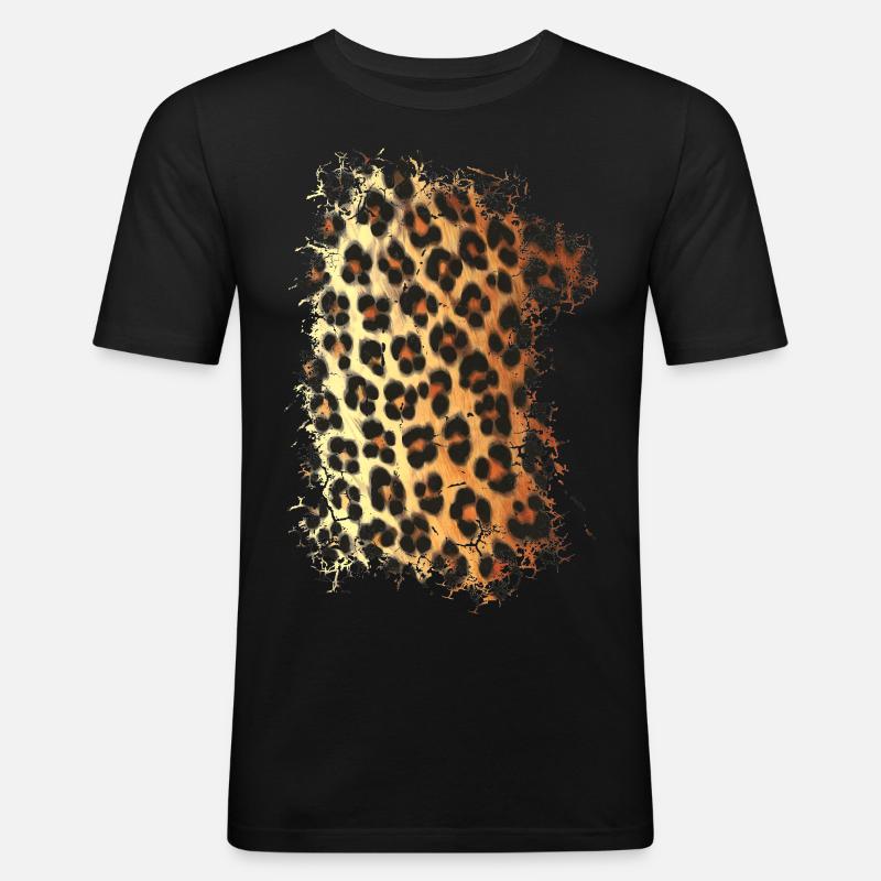 Leoparden Fell Muster - Männer Slim Fit T-Shirt - Schwarz
