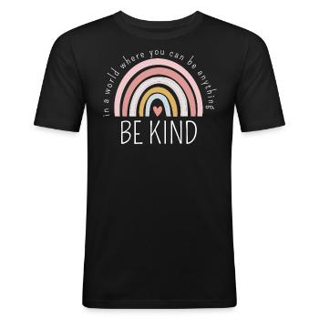 SEI FREUNDLICH - Männer Slim Fit T-Shirt - Schwarz - Vorne - Nik (191cm)