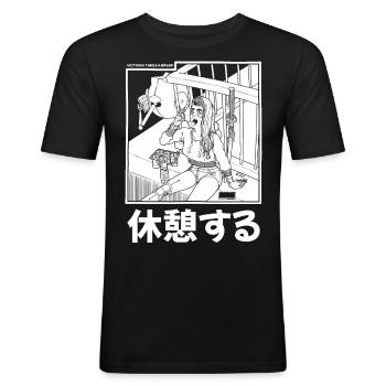 Victoria macht eine Pause - Männer Slim Fit T-Shirt - Schwarz - Vorne - Nik (191cm)