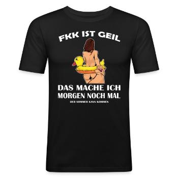 FKK Frei Körper Kultur - Männer Slim Fit T-Shirt - Schwarz - Vorne - Nik (191cm)