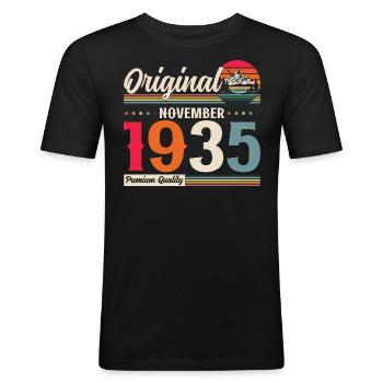 90. Geburtstag Legende November 1935 Jahrgang 35 - Männer Slim Fit T-Shirt - Schwarz - Vorne - Nik (191cm)