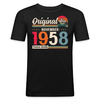 66. Geburtstag Legende November 1958 Jahrgang 58 - Männer Slim Fit T-Shirt - Schwarz - Vorne - Nik (191cm)