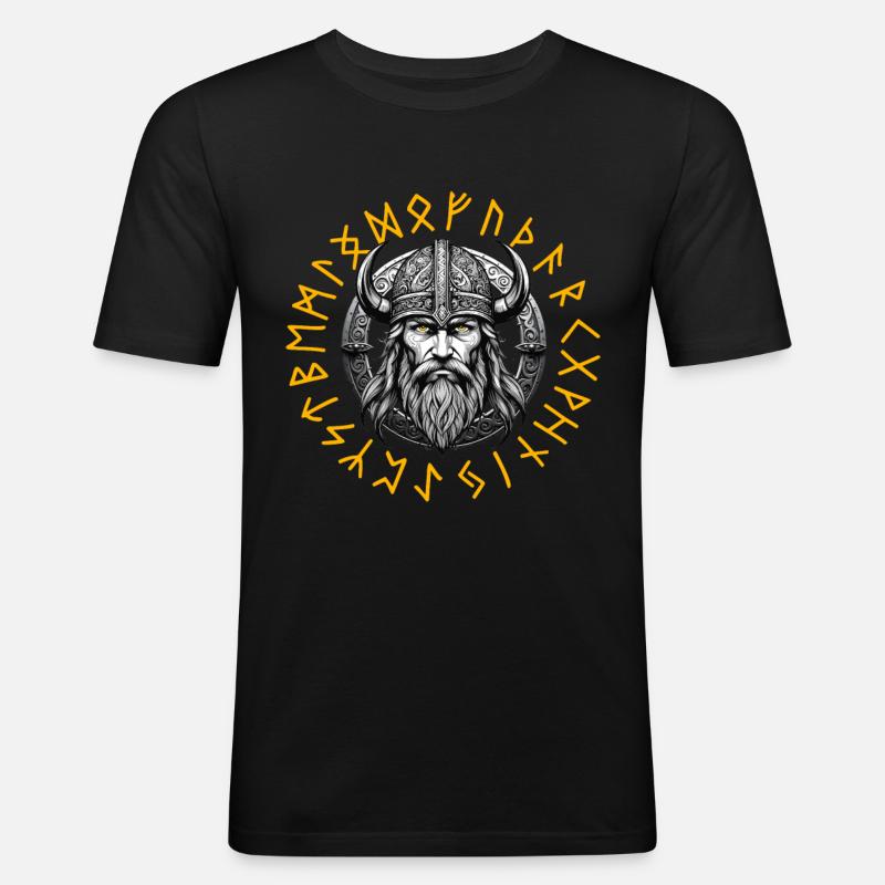 Wikinger Krieger Walhalla Runenkreis - Männer Slim Fit T-Shirt - Schwarz