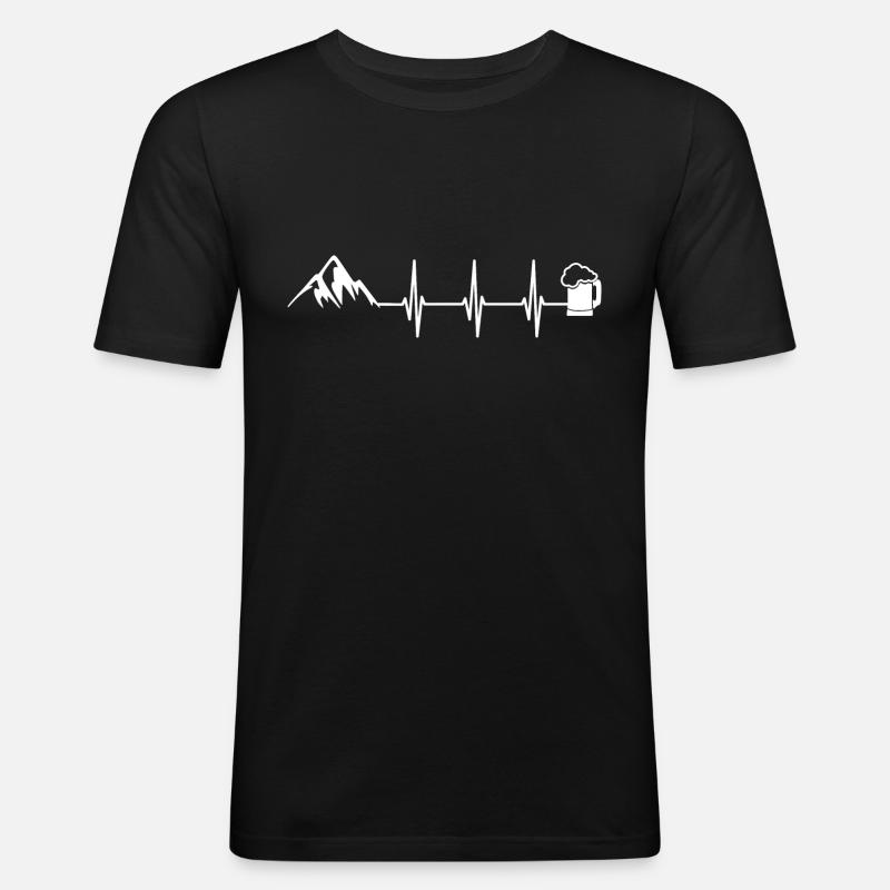 Berge Bier Herzschlag - Männer Slim Fit T-Shirt - Schwarz