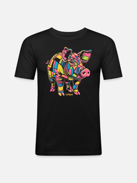 Big Fat Pop Art Pig - Men's Slim Fit T-Shirt - black
