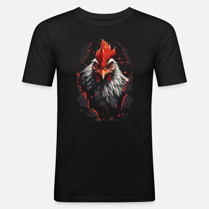 Durch Wände brechen: starker Hahn - Männer Slim Fit T-Shirt - Schwarz