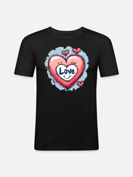 Liebe Herz - Männer Slim Fit T-Shirt - Schwarz