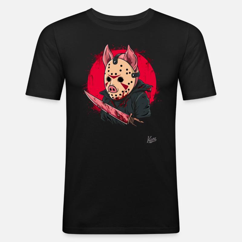 Lustiges Schlitzer-Horror-Schwein - Männer Slim Fit T-Shirt - Schwarz