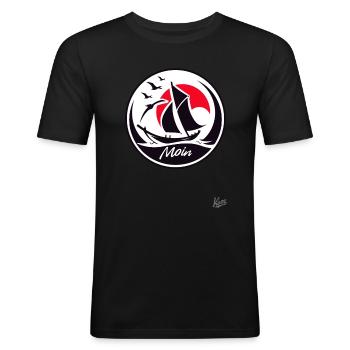 Moin sagen und mit Boot Segeln - Männer Slim Fit T-Shirt - Schwarz - Vorne - Nik (191cm)