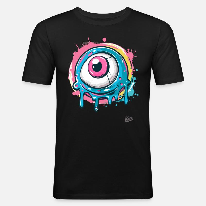 Das coole Farbspritzer-Auge - Männer Slim Fit T-Shirt - Schwarz