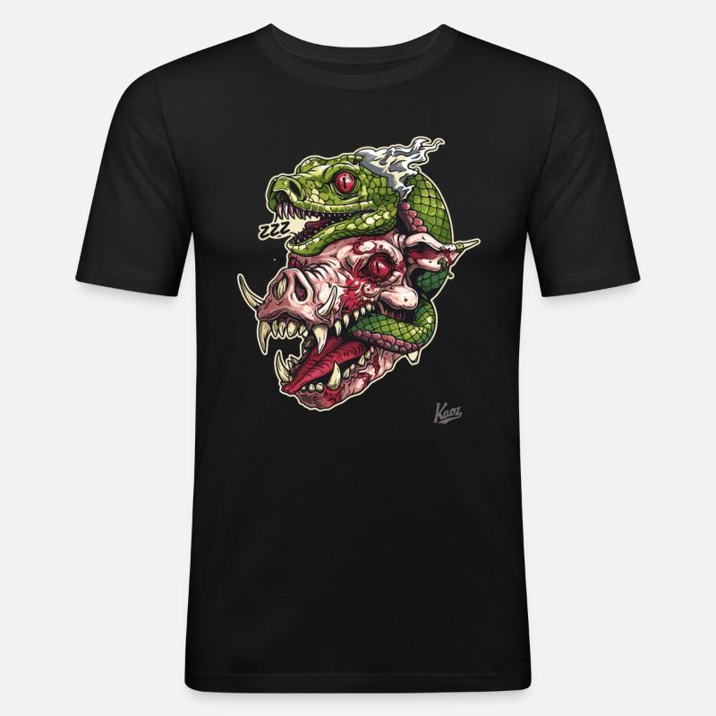Zombie-Schweine-Kopf-Schlangen-Schädel - Männer Slim Fit T-Shirt - Schwarz