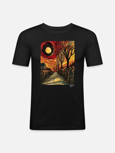 Gemälde eines Feldwegs mit Sonne - Männer Slim Fit T-Shirt - Schwarz