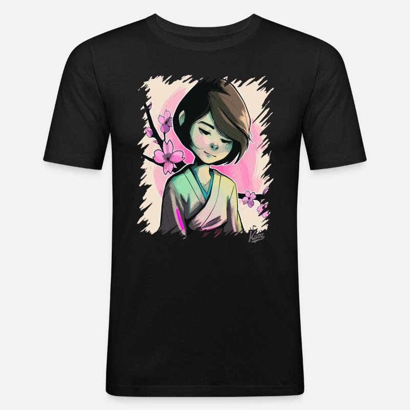Das Japanische Sakura-Mädchen - Männer Slim Fit T-Shirt - Schwarz