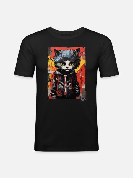 Street-Art Graffiti Mode-Katze - Männer Slim Fit T-Shirt - Schwarz