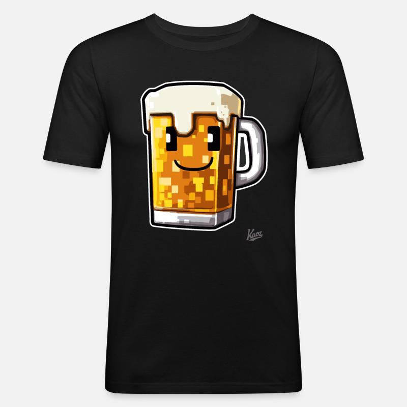 Pixel-Handwerker-Bier - Männer Slim Fit T-Shirt - Schwarz