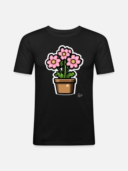 a pot of green-pink flowers - Men's Slim Fit T-Shirt - black