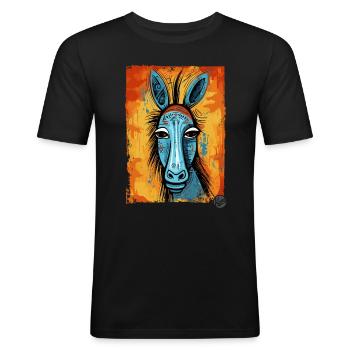 Kunstvoller Esel im Tribal-Kubismus-Stil - Männer Slim Fit T-Shirt - Schwarz - Vorne - Nik (191cm)