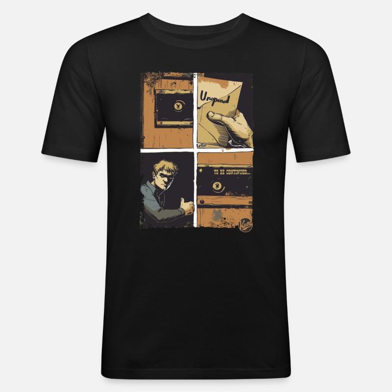 Der Brief: Ein Comic - Männer Slim Fit T-Shirt - Schwarz