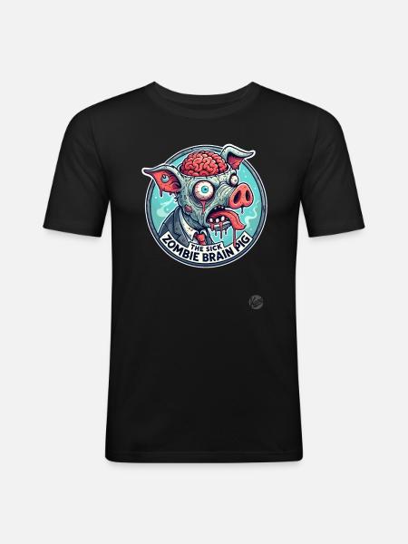 The Sick Brain Zombie Pig - Men's Slim Fit T-Shirt - black