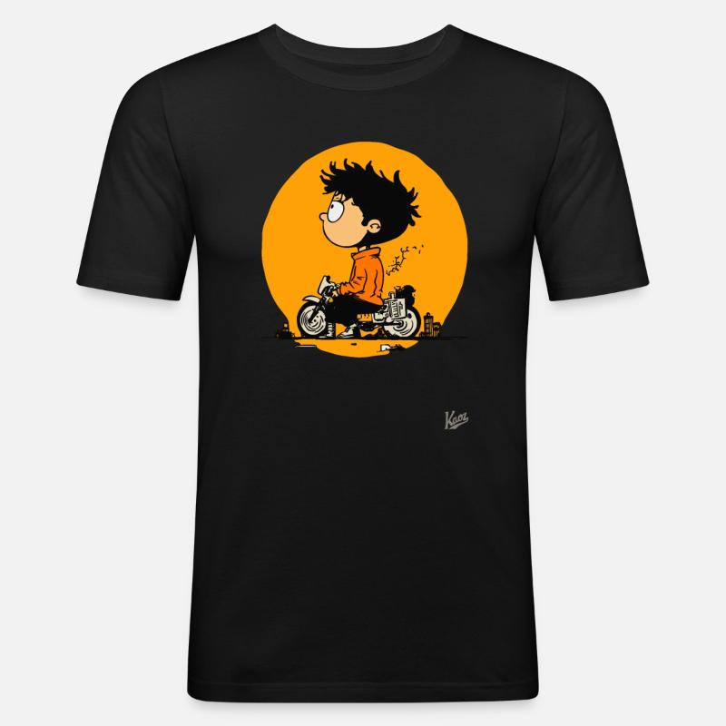 Junge mit Motorrad - Männer Slim Fit T-Shirt - Schwarz